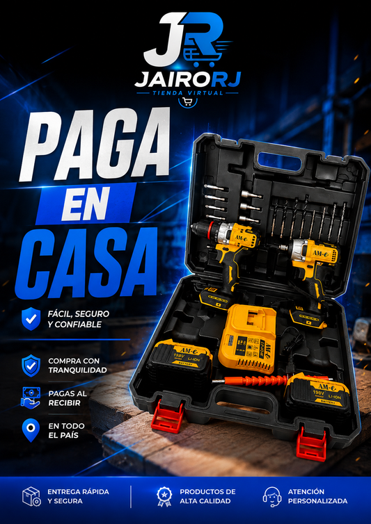 KIT DE TALADRO Y ATORNILLADOR INALAMBRICO 2 BATERIAS DE 198V (5 UND X)