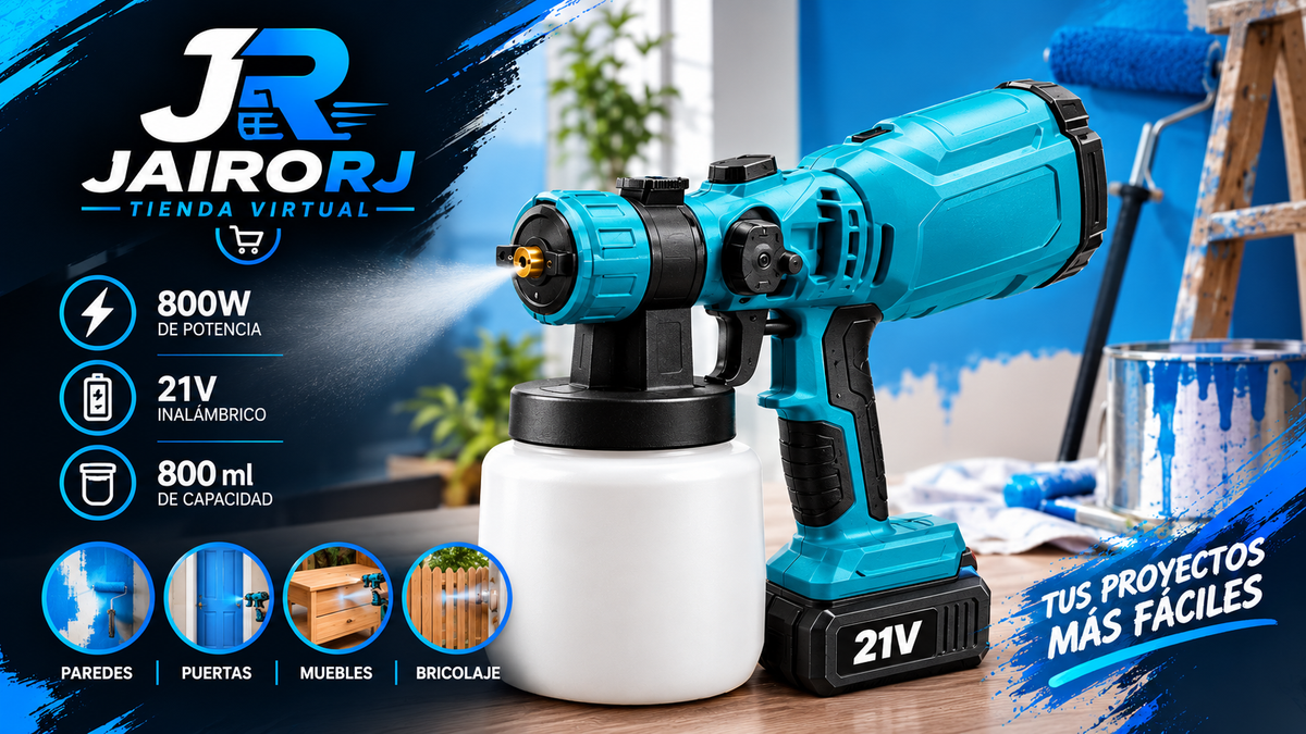 PISTOLA DE PINTURA INALÁMBRICA 21V – 800W Y 800 ML