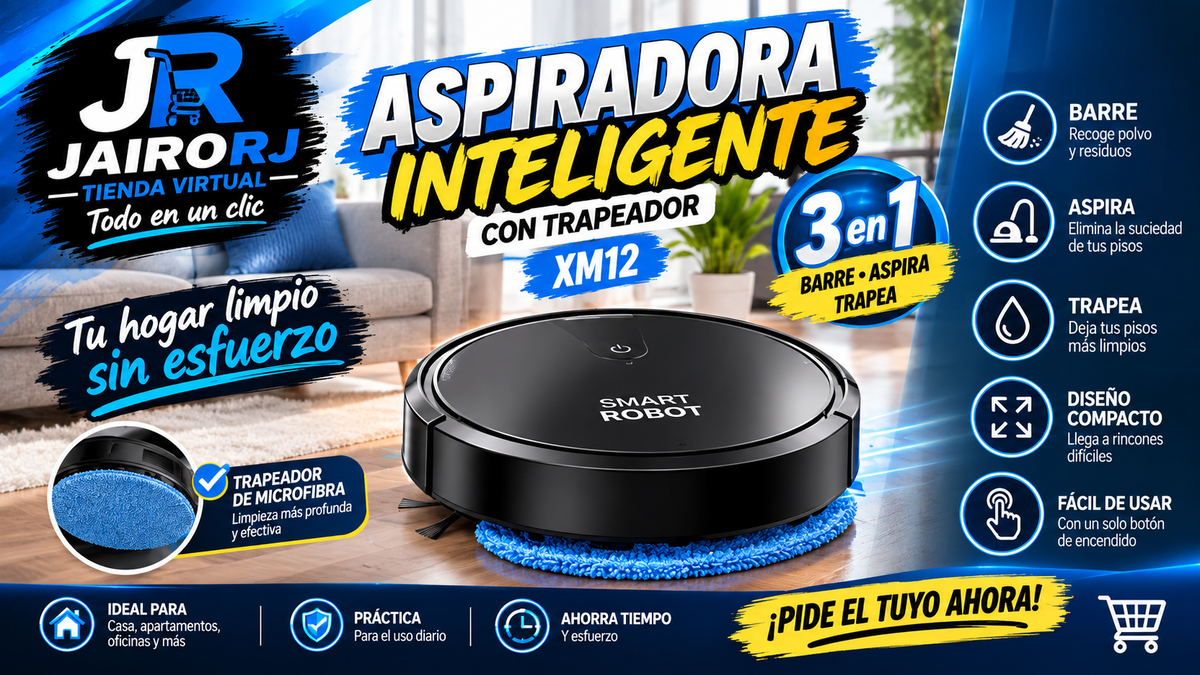 ASPIRADORA INTELIGENTE CON TRAPEADOR XM12 – ROBOT LIMPIADOR 3 EN 1