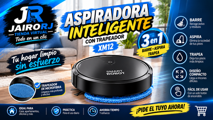 ASPIRADORA INTELIGENTE CON TRAPEADOR XM12 – ROBOT LIMPIADOR 3 EN 1